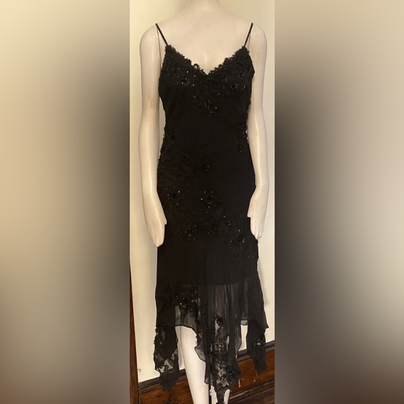 Vintage 90’s Y2K Silk Dress Beaded Dress Fairy Prom Black Silk Slip Whimsy goth - Picture 3 of 17